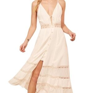 Reformation Shelley Sleeveless Lace Midi Dress in Ivory / White (Size 4)